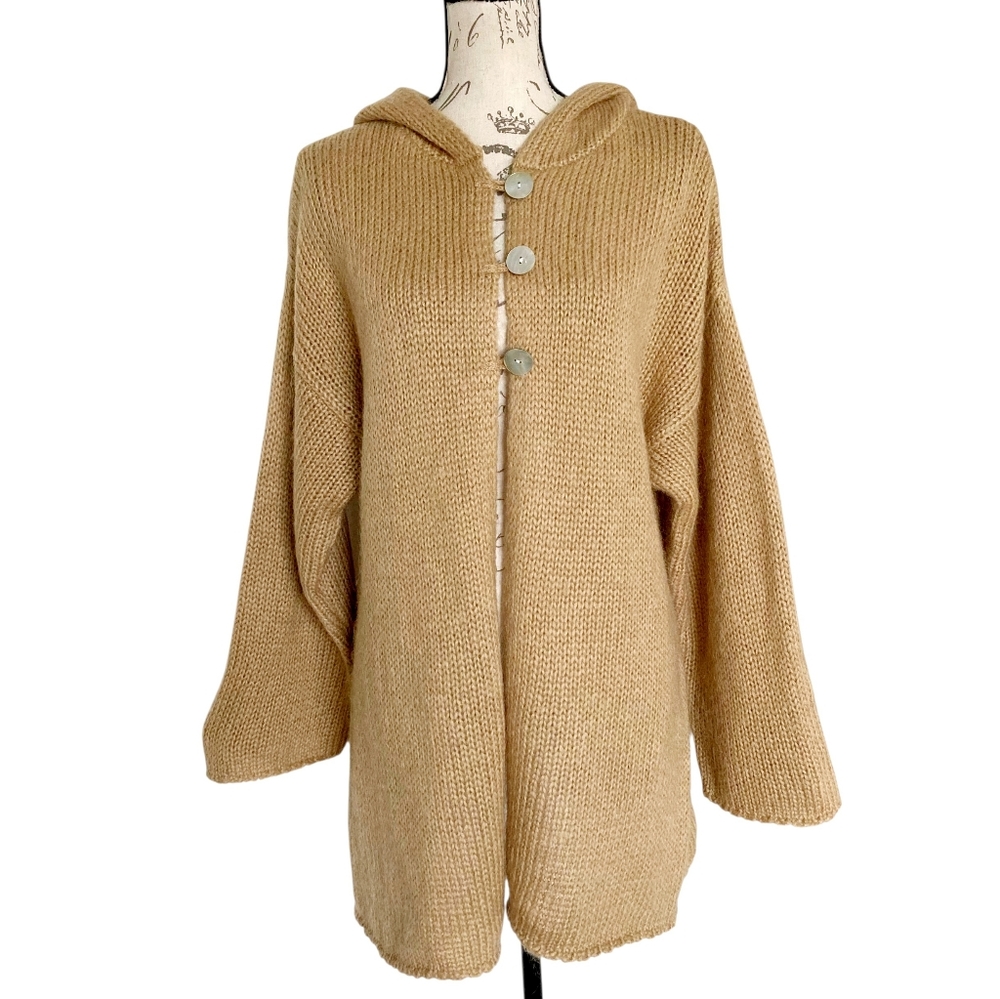 Soft‎ Surroundings Hooded Mohair Wool Blend Cardigan Sweater M Duster Classic